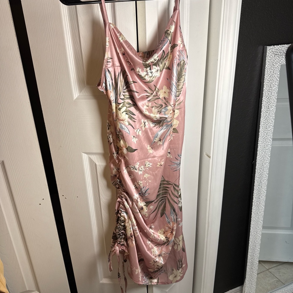 Floral Pink Satin Dress
